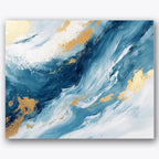 Paint by numbers design of swirls, gold accents, blue swirling patterns, gold accents