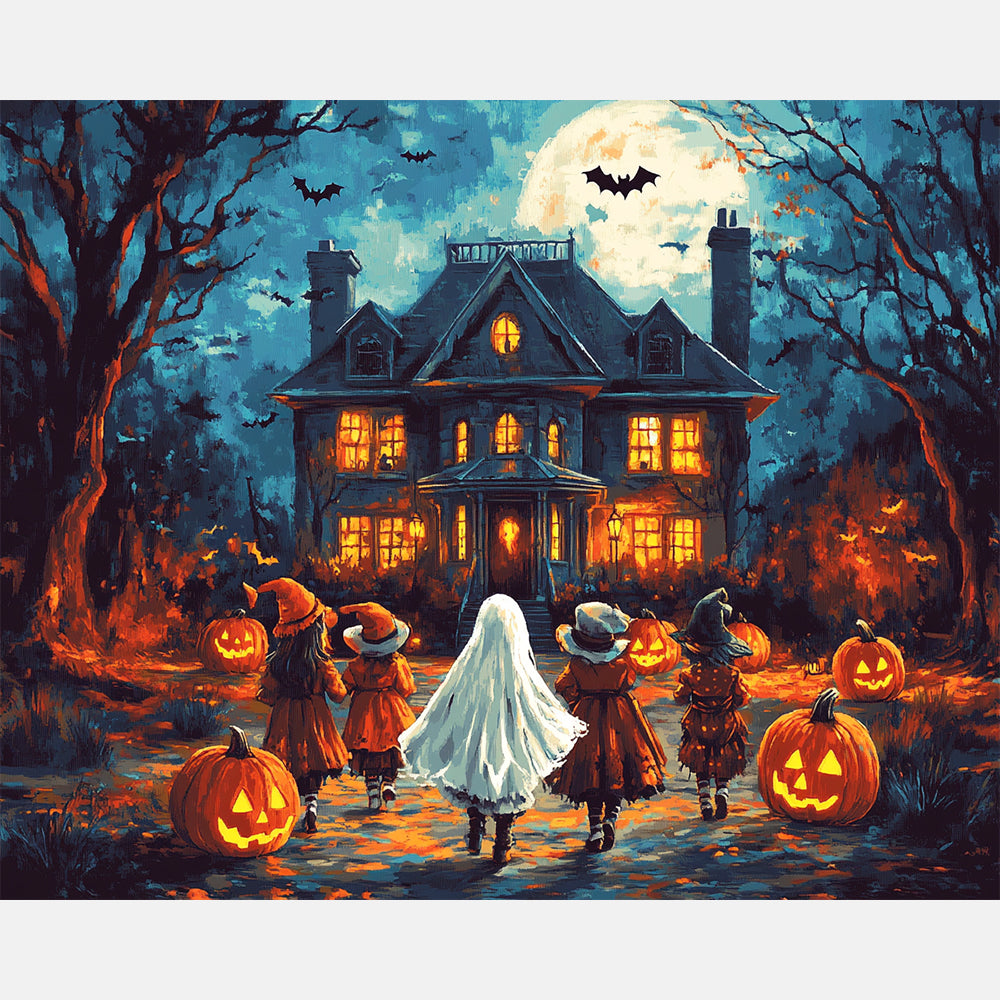 Halloween Night Paint by Numbers Kit design preview showing the full artwork layout before painting
