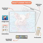 Happy Piglet Swim Paint by Numbers Kit – includes numbered canvas, paint pots, brushes, and instructions