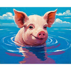 Happy Piglet Swim Paint by Numbers Kit design preview showing the full artwork layout before painting
