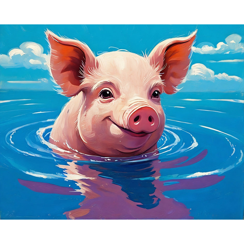 Happy Piglet Swim Paint by Numbers Kit design preview showing the full artwork layout before painting