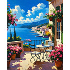 Harbor Balcony Vista Paint by Numbers Kit design preview showing the full artwork layout before painting