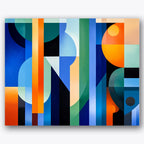 Paint by numbers design of geometric forms, vibrant colors, intersecting shapes, vibrant color blocks
