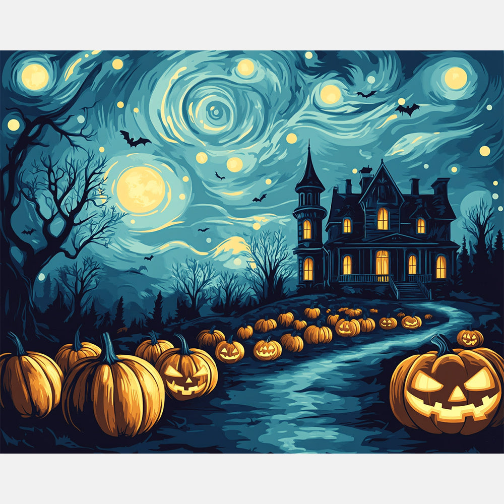 Haunted Sky Whirl Paint by Numbers Kit design preview showing the full artwork layout before painting