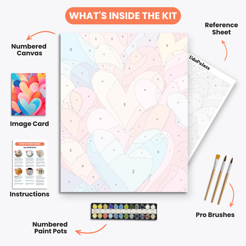 Heart Harmony Paint by Numbers Kit – includes numbered canvas, paint pots, brushes, and instructions