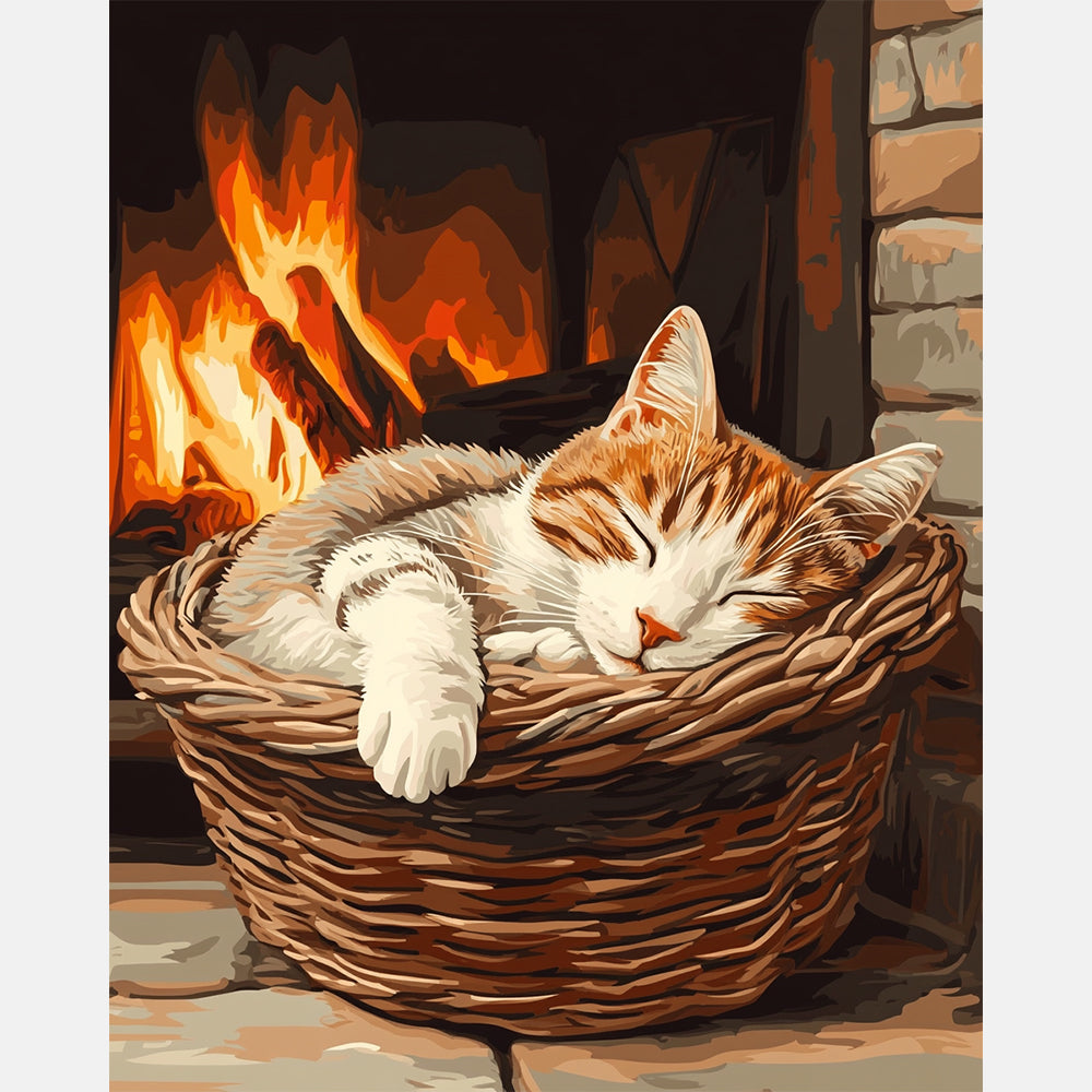 Hearthside Catnap Paint by Numbers Kit design preview showing the full artwork layout before painting