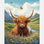 Highlands Cow Paint by Numbers Kit design preview showing the full artwork layout before painting