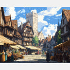 Historic Square Market Paint by Numbers Kit design preview showing the full artwork layout before painting