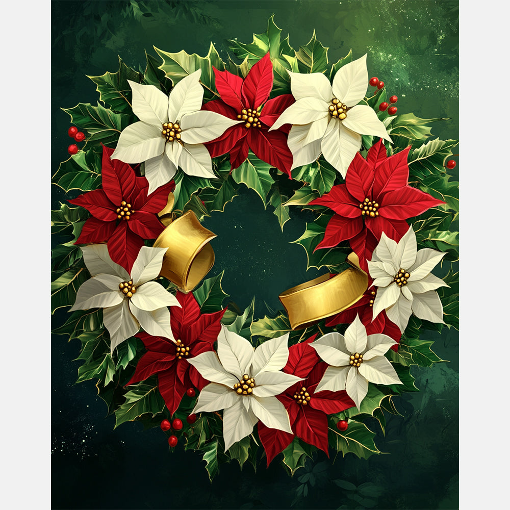 Holiday Poinsettias Paint by Numbers Kit design preview showing the full artwork layout before painting