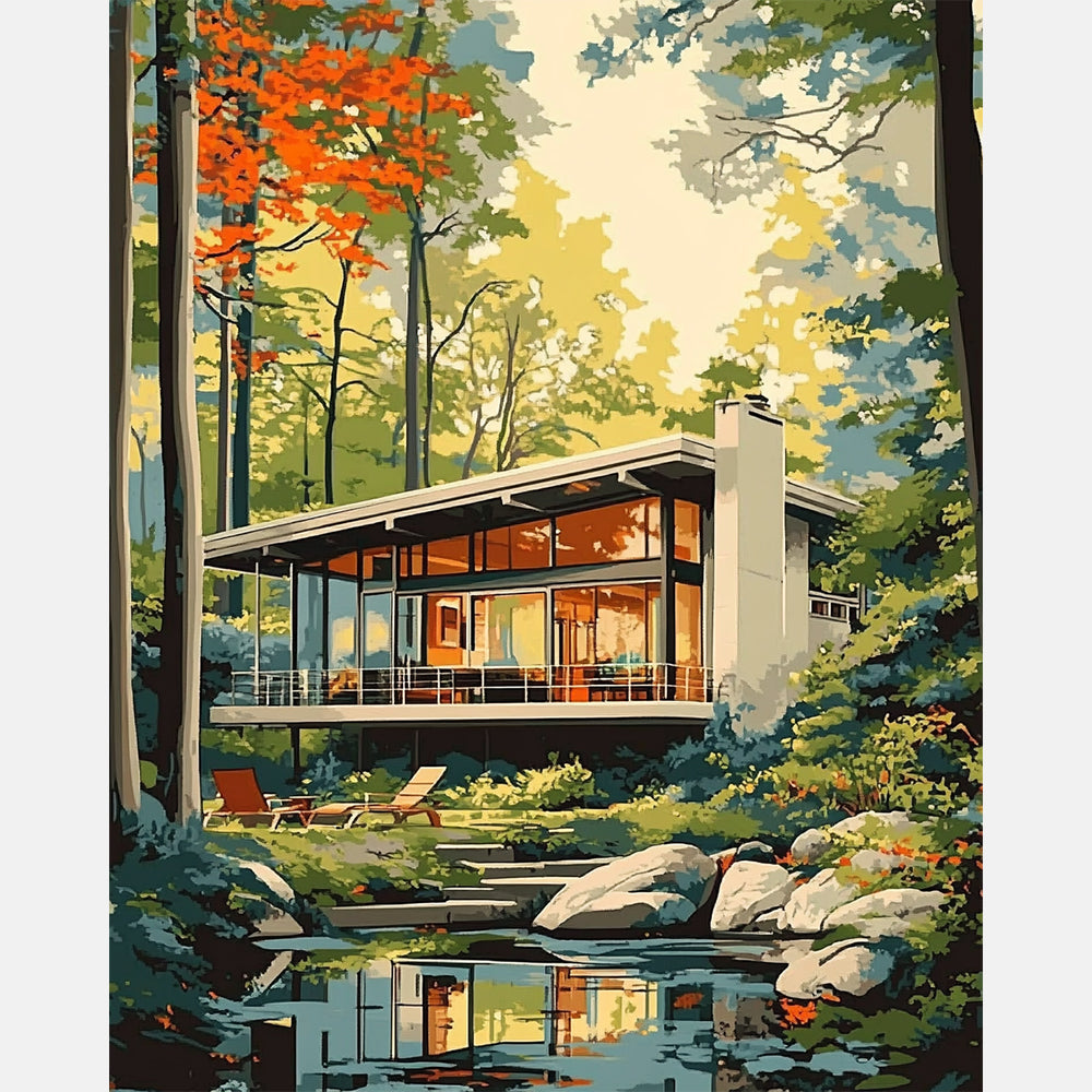 House in the Forest Paint by Numbers Kit design preview showing the full artwork layout before painting