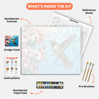 Hummingbird Harmony Paint by Numbers Kit – includes numbered canvas, paint pots, brushes, and instructions