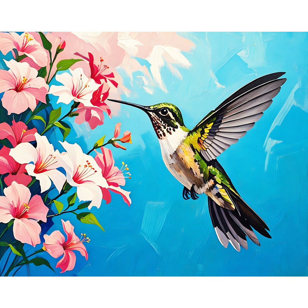 Hummingbird Harmony Paint by Numbers Kit design preview showing the full artwork layout before painting