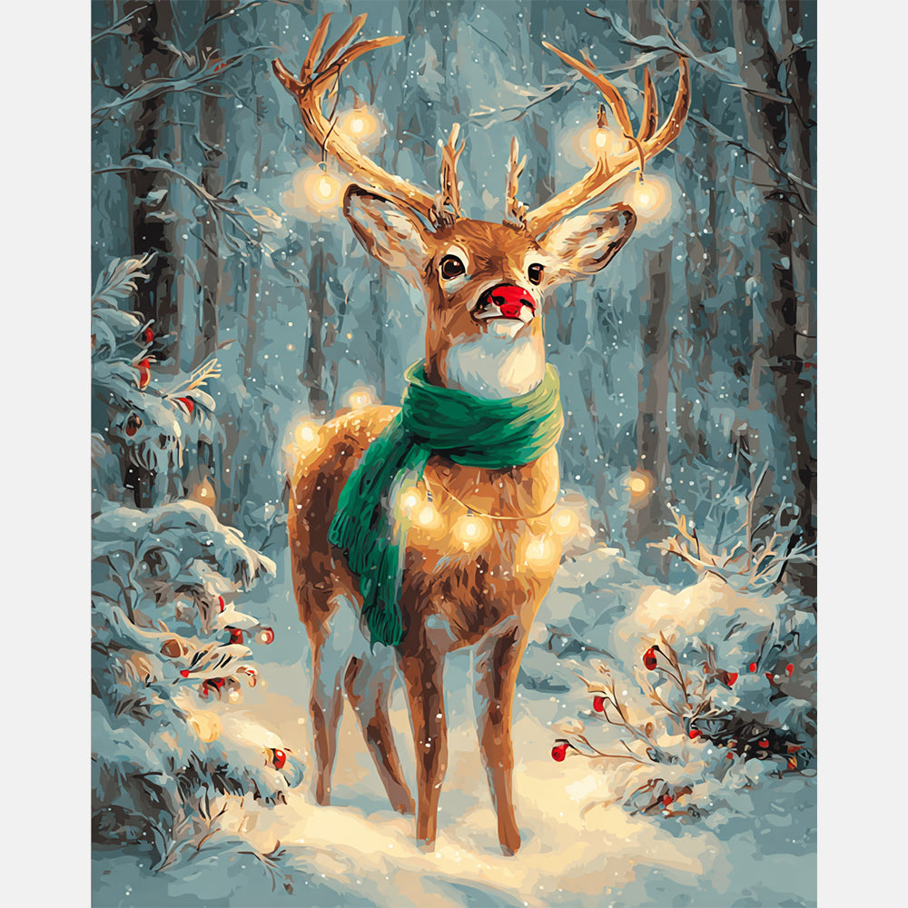 Illuminated Reindeer Paint by Numbers Kit design preview showing the full artwork layout before painting