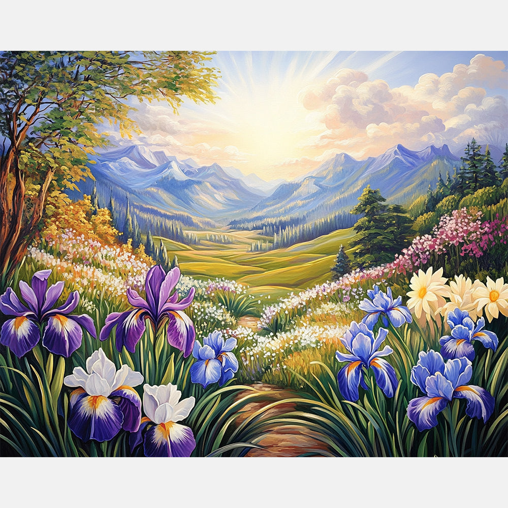 Iris Valley Paint by Numbers Kit design preview showing the full artwork layout before painting