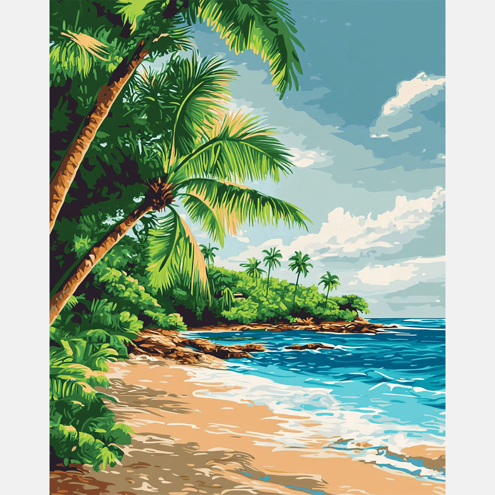 Island Sunshine Cove Paint by Numbers Kit design preview showing the full artwork layout before painting