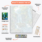 Jungle Waterfall Paint by Numbers Kit – includes numbered canvas, paint pots, brushes, and instructions