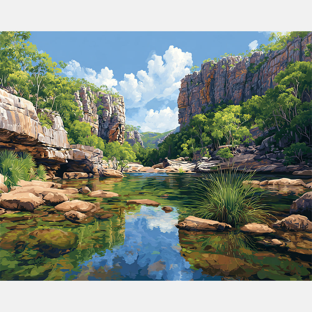 Kakadu River Reflection Paint by Numbers Kit design preview showing the full artwork layout before painting