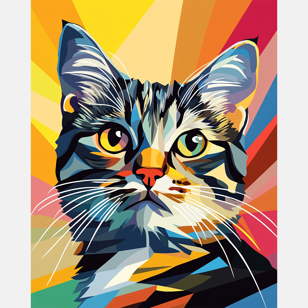 Kaleidoscope Cat Paint by Numbers Kit design preview showing the full artwork layout before painting