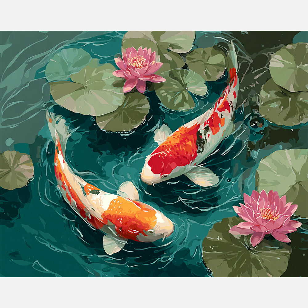 Koi Elegance Paint by Numbers Kit design preview showing the full artwork layout before painting