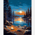 Lakeside Night Glow Paint by Numbers Kit design preview showing the full artwork layout before painting