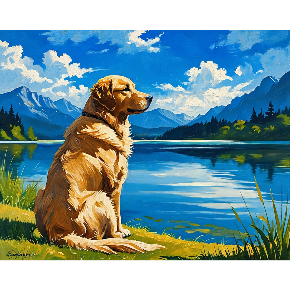 Lakeside Retriever Paint by Numbers Kit design preview showing the full artwork layout before painting