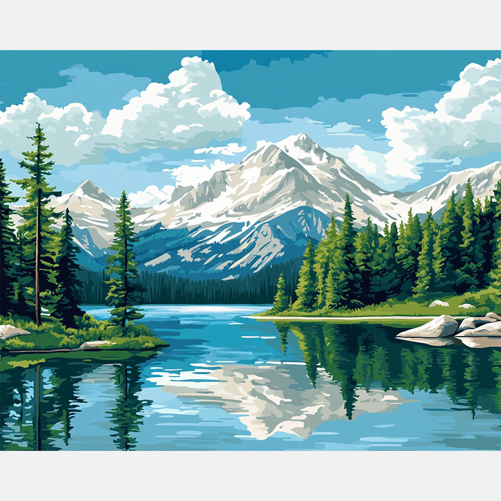 Lakeside Summit View Paint by Numbers Kit design preview showing the full artwork layout before painting