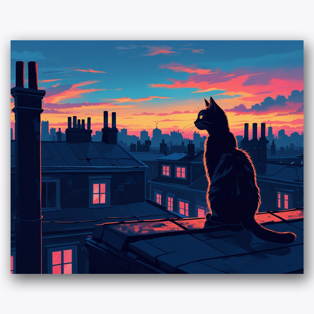 Mystic Rooftop Cat Paint by Numbers Kit UdoPaints