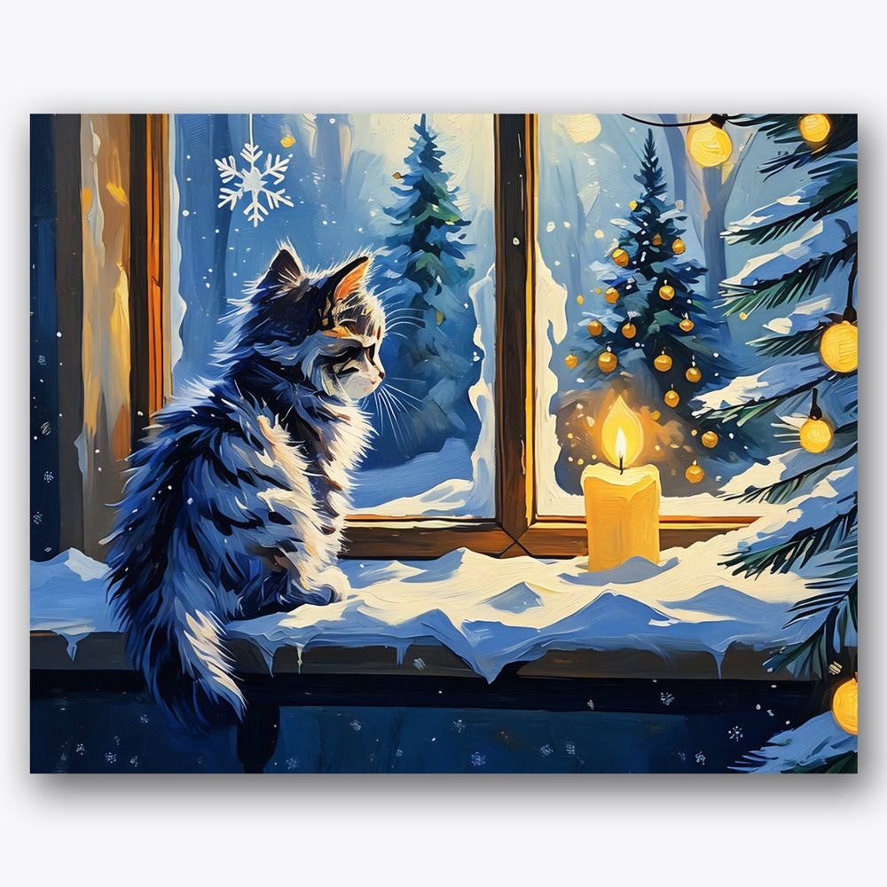 Winter Cat Reflection Paint by Numbers Kit UdoPaints