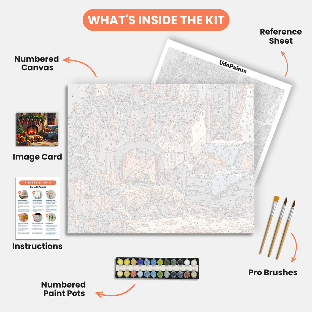 Cozy Christmas Eve Paint by Numbers Kit – includes numbered canvas, paint pots, brushes, and instructions