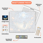 Moonlit Enchantment Paint by Numbers Kit – includes numbered canvas, paint pots, brushes, and instructions