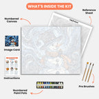 Whimsical Snowman Paint by Numbers Kit – includes numbered canvas, paint pots, brushes, and instructions