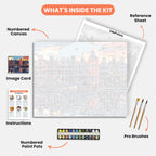 Amsterdam Reflections Paint by Numbers Kit – includes numbered canvas, paint pots, brushes, and instructions
