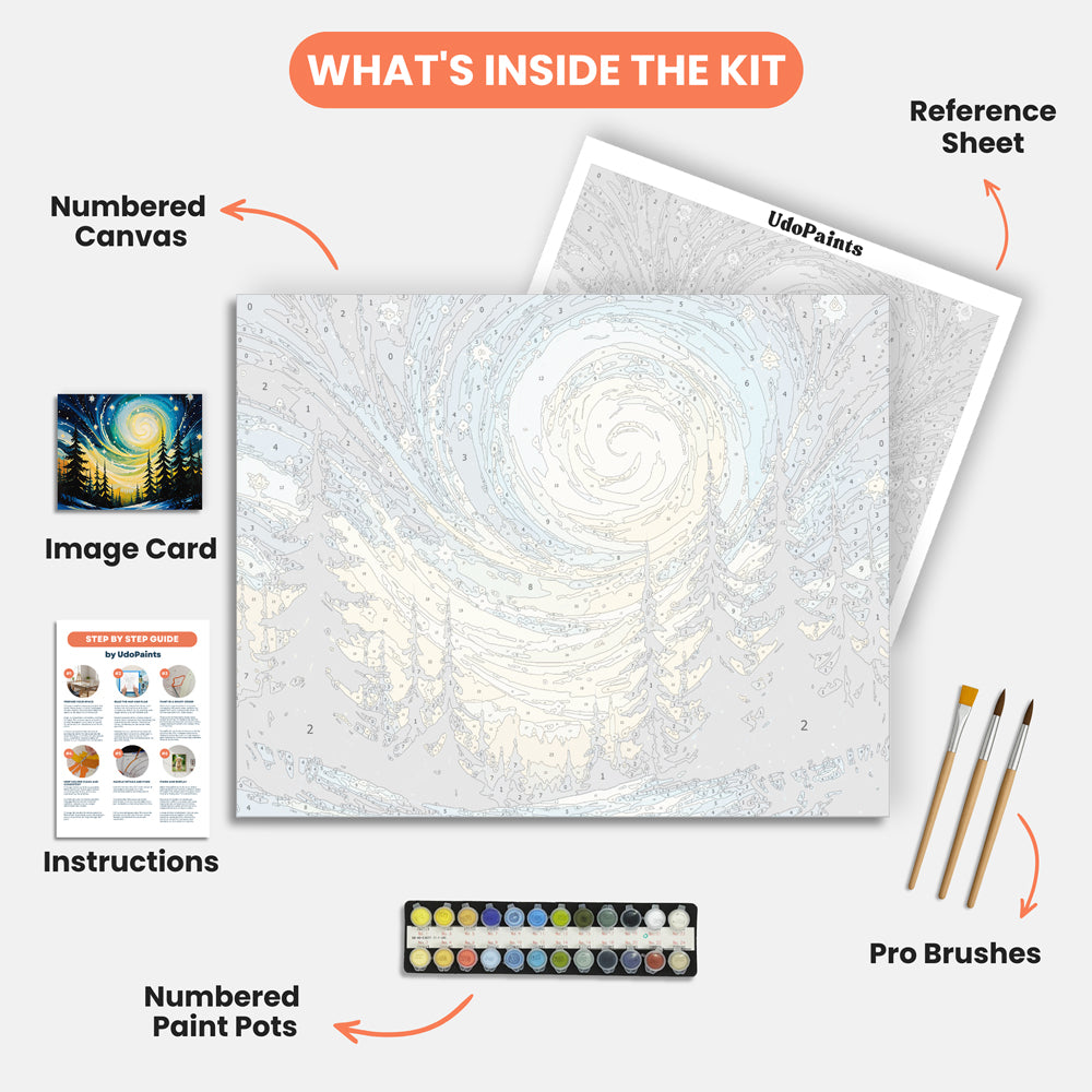 Enchanted Winter Paint by Numbers Kit – includes numbered canvas, paint pots, brushes, and instructions