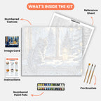 Winter Cat Reflection Paint by Numbers Kit – includes numbered canvas, paint pots, brushes, and instructions