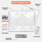 Gingerbread Wonderland Paint by Numbers Kit – includes numbered canvas, paint pots, brushes, and instructions