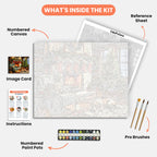 Cozy Christmas Eve Paint by Numbers Kit – includes numbered canvas, paint pots, brushes, and instructions