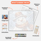 Cheerful Snowman Paint by Numbers Kit – includes numbered canvas, paint pots, brushes, and instructions