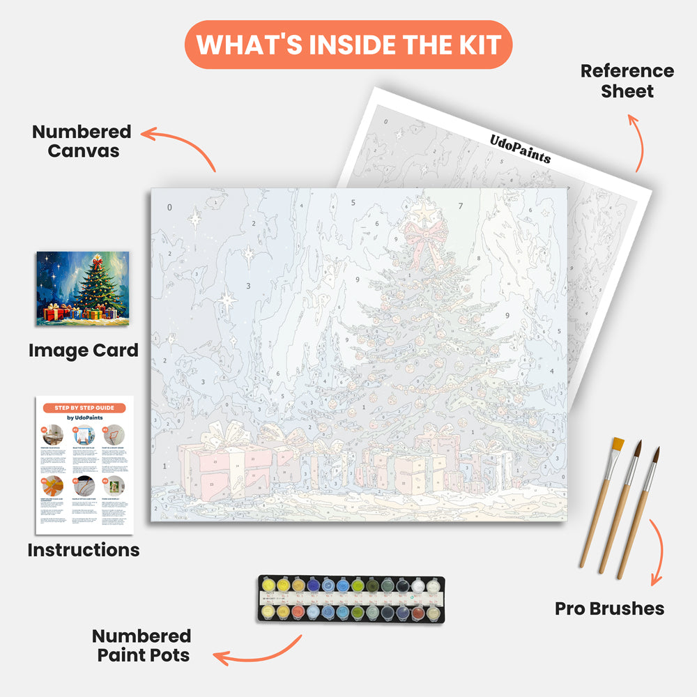 Festive Christmas Tree Paint by Numbers Kit – includes numbered canvas, paint pots, brushes, and instructions