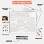 Christmas Hearth Paint by Numbers Kit – includes numbered canvas, paint pots, brushes, and instructions