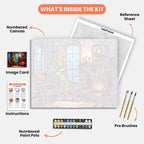Christmas Hearth Paint by Numbers Kit – includes numbered canvas, paint pots, brushes, and instructions