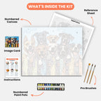 Joyful DogsPaint by Numbers Kit – includes numbered canvas, paint pots, brushes, and instructions