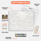 Whimsical Tea Party Paint by Numbers Kit – includes numbered canvas, paint pots, brushes, and instructions