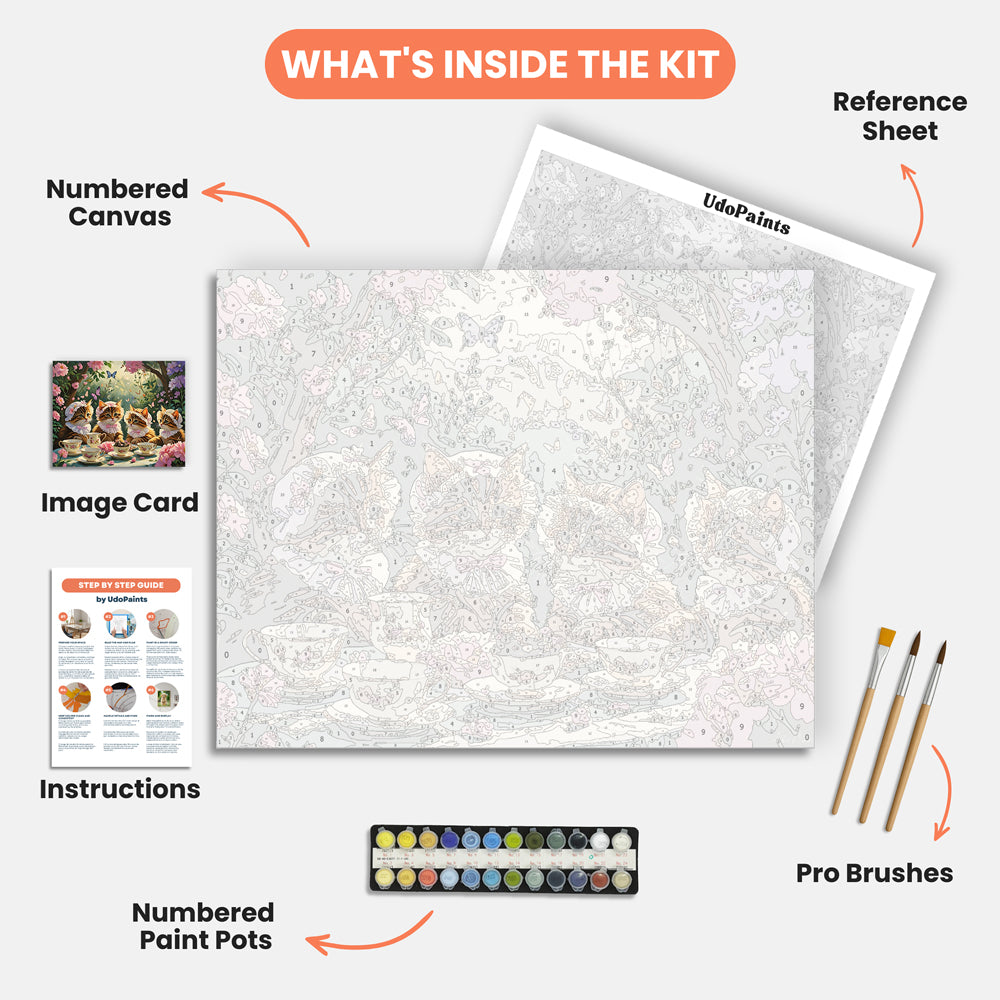 Whimsical Tea Party Paint by Numbers Kit – includes numbered canvas, paint pots, brushes, and instructions