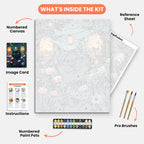 Lantern Cat Paint by Numbers Kit – includes numbered canvas, paint pots, brushes, and instructions