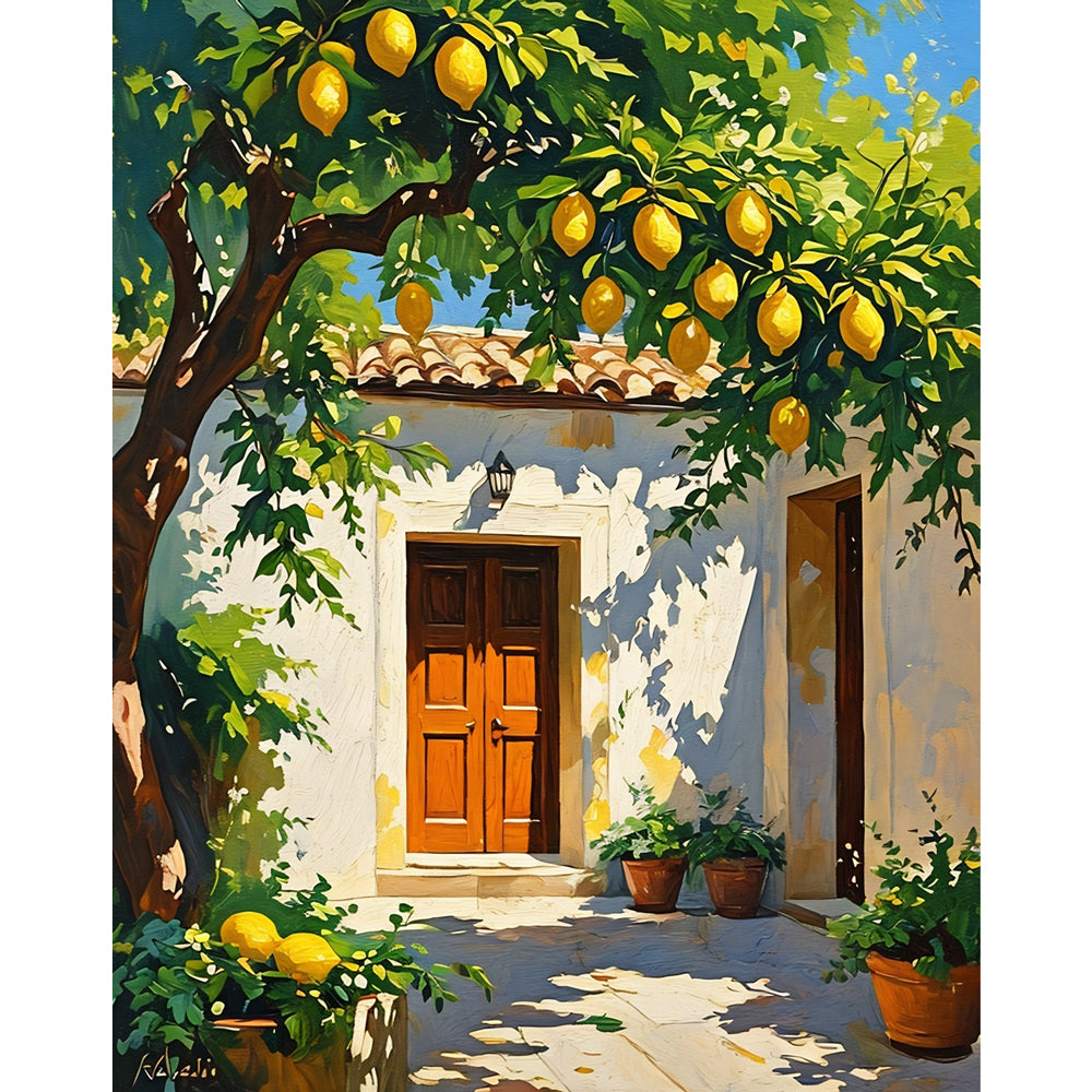 Lemon Courtyard Paint by Numbers Kit design preview showing the full artwork layout before painting