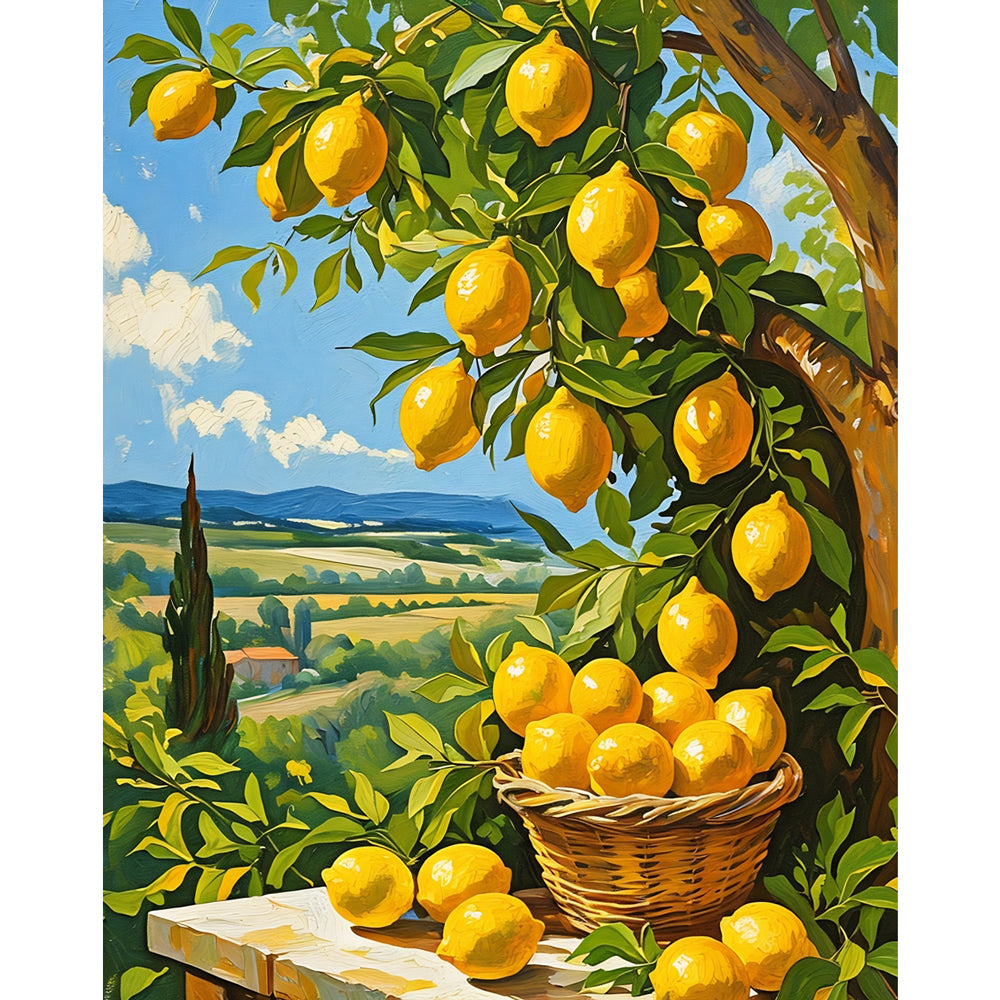 Lemon Orchard Paint by Numbers Kit design preview showing the full artwork layout before painting