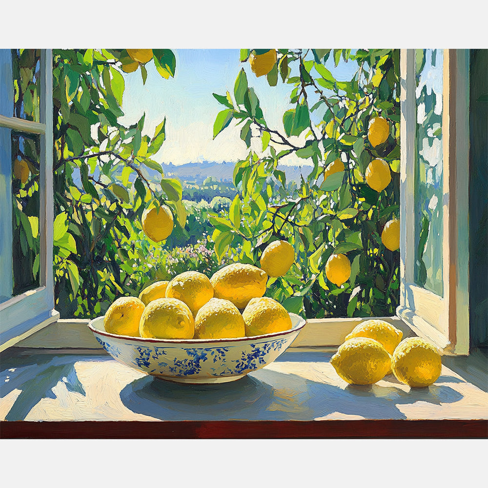Lemons at the Window Paint by Numbers Kit design preview showing the full artwork layout before painting