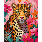 Leopard in Bloom Paint by Numbers Kit design preview showing the full artwork layout before painting
