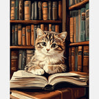 Library Cat Paint by Numbers Kit design preview showing the full artwork layout before painting