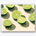 Paint by numbers design of limes, shadows, green slice details, contrasting shadows